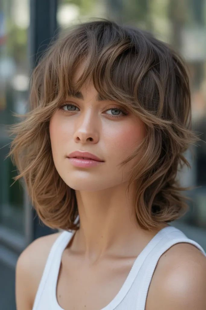 Tousled Soft Mullet with Long Bangs