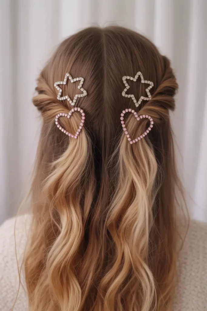 Twisted Half-Up Style with Sparkle