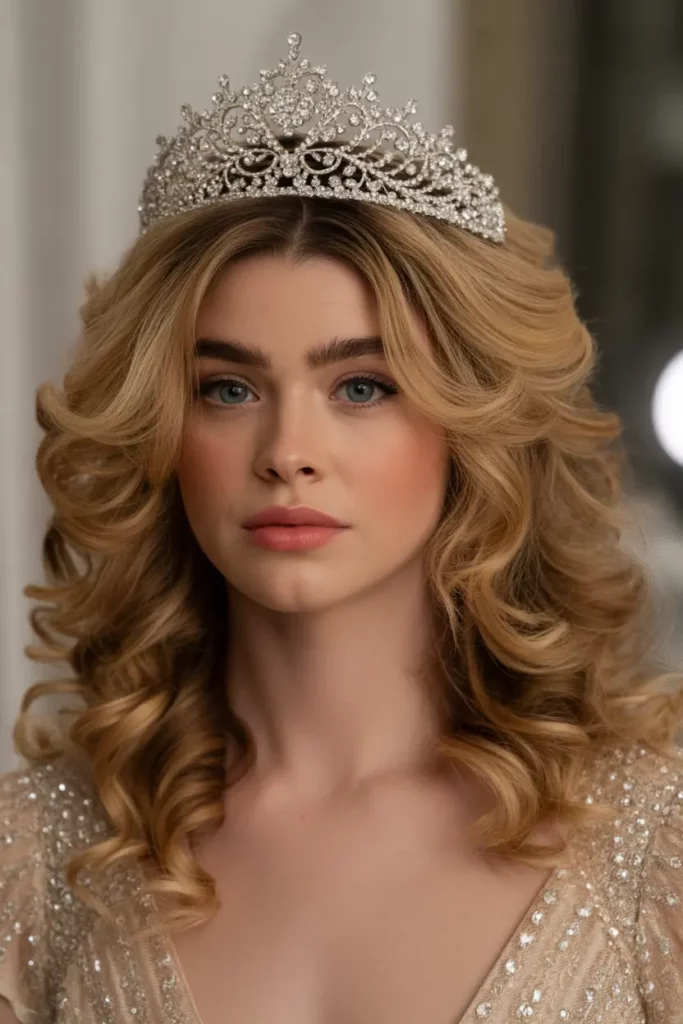 Voluminous Curls with Tiara