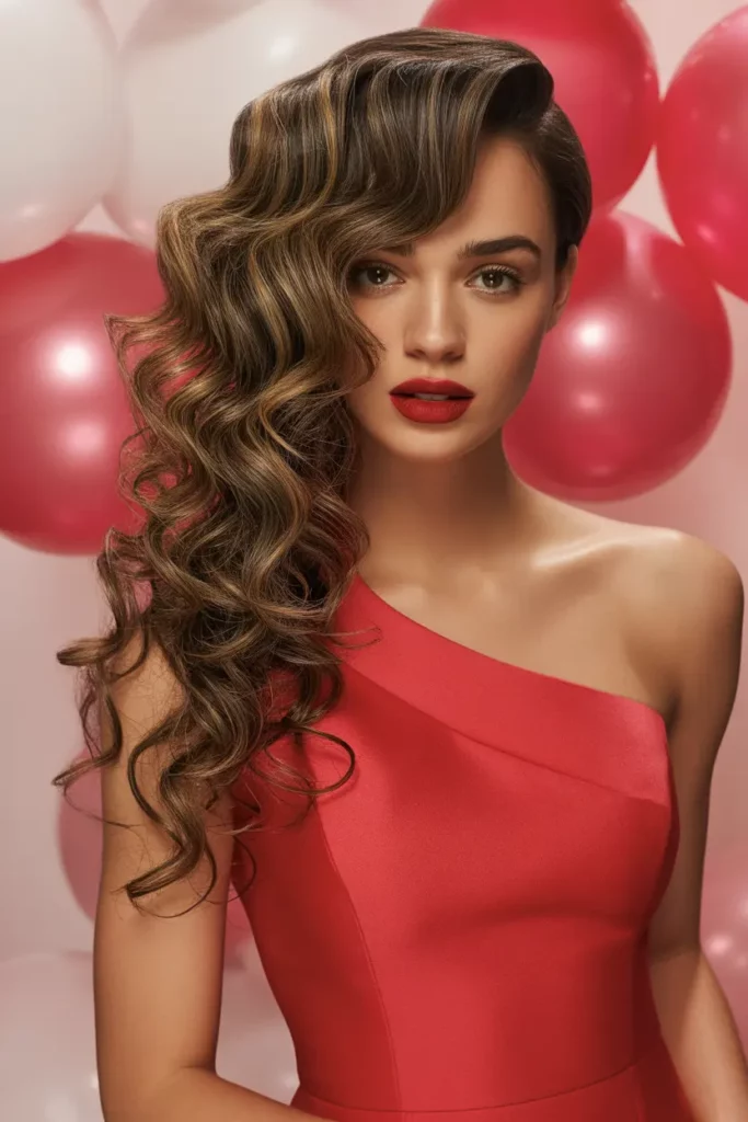 Voluminous Curls with a Side Part