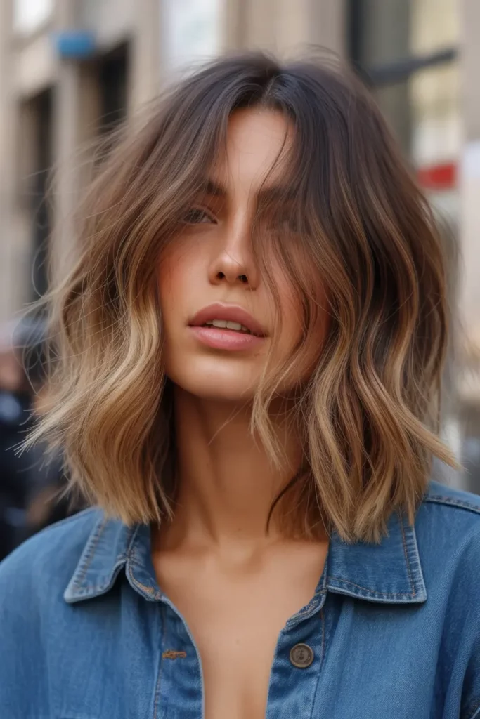 Wavy Shaggy Lob with Balayage