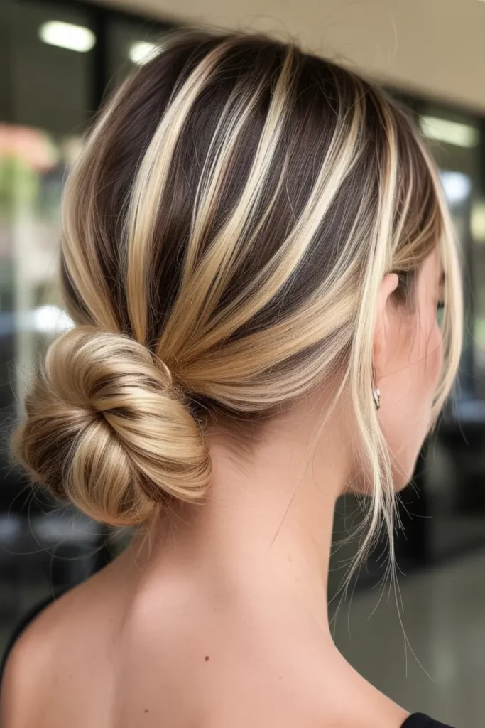 Y2K Skunk Hair in a Sleek Low Bun