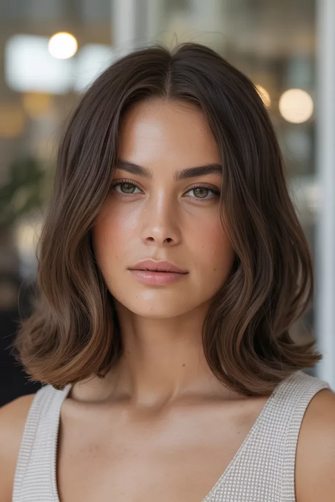 12. Brunette Lob with Middle Part