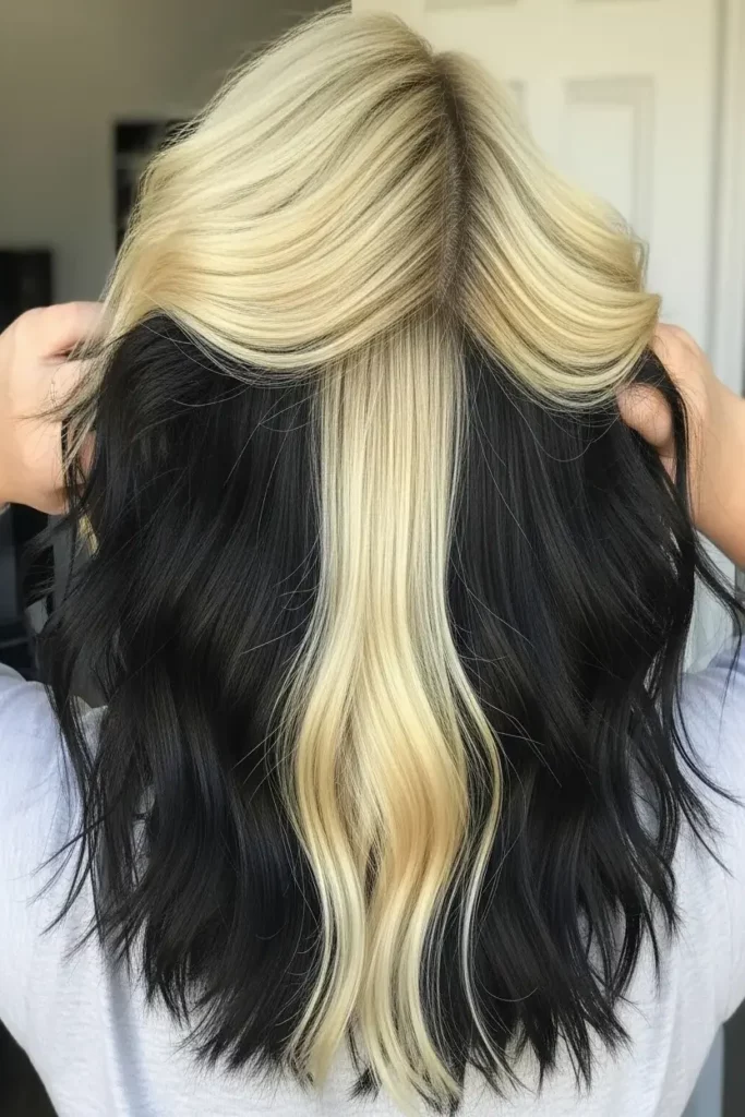 16. Dark Roots with Harsh Blonde Streaks 832x1248 1