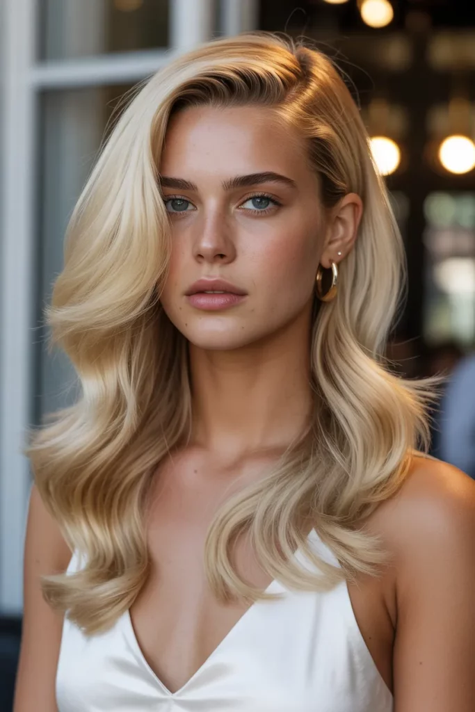 16. Deep Side Parted Blonde Hair