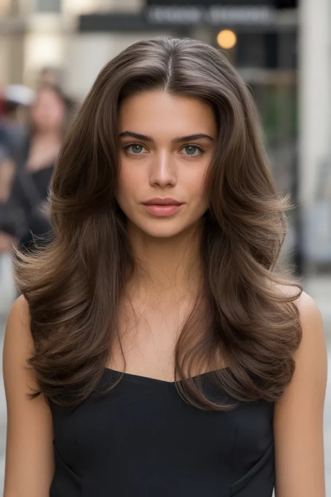 19. Long Brunette Hair with Center Volume