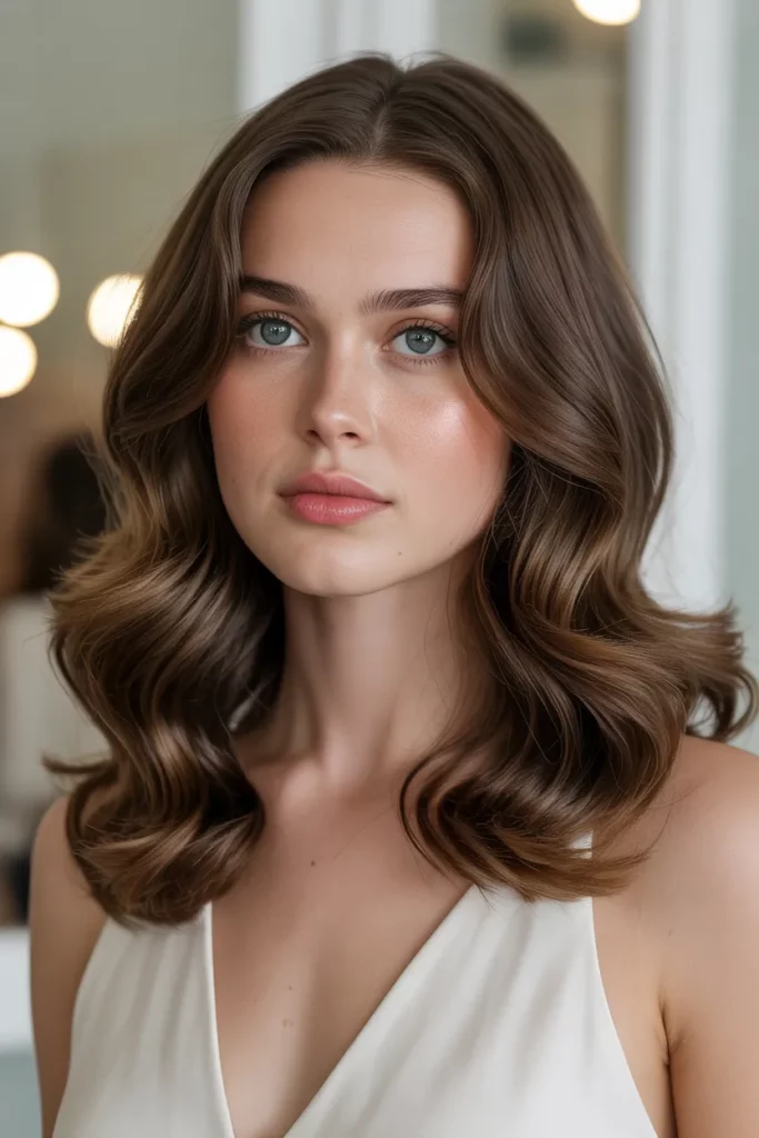 2. Glossy Brunette Waves