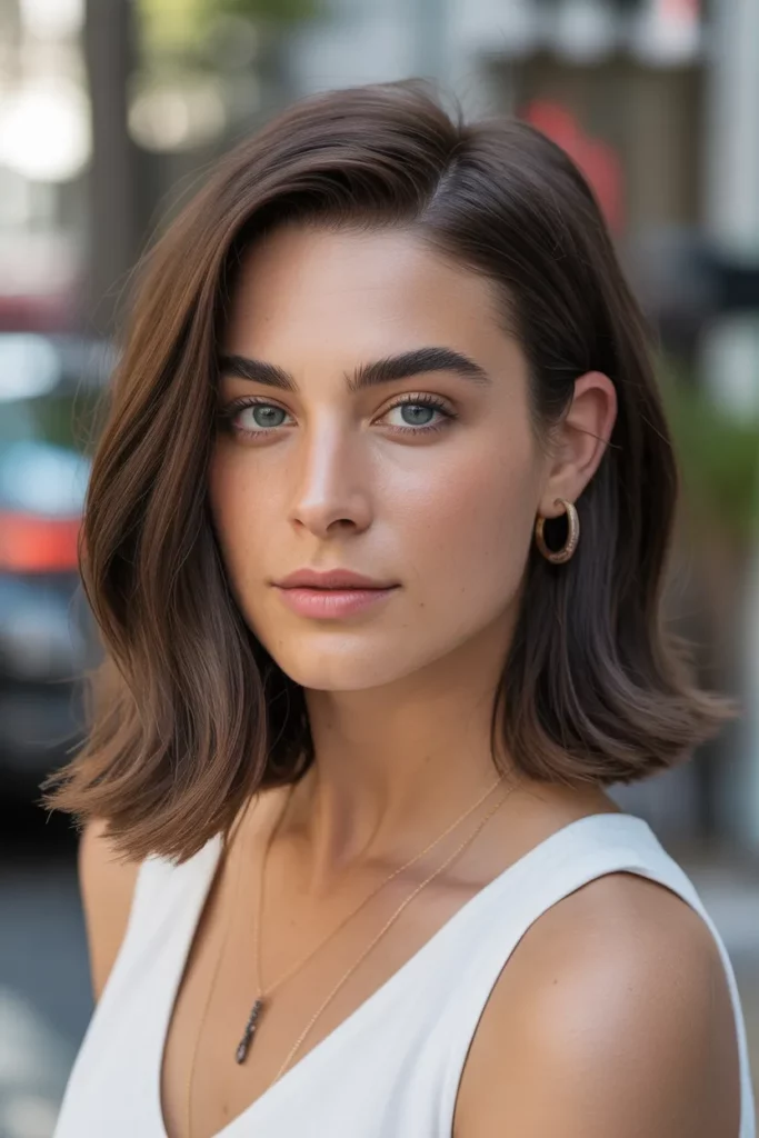 22. Brunette Lob with Textured Ends