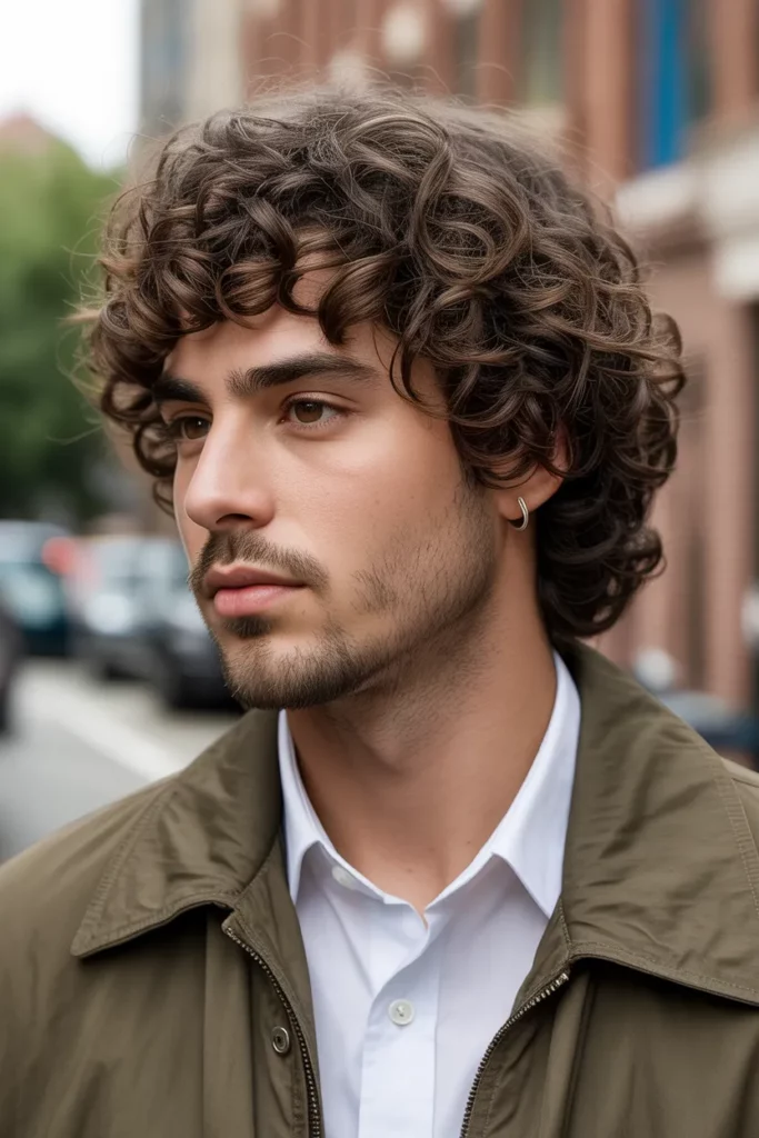 23. Curly Wolf Cut with Middle Part