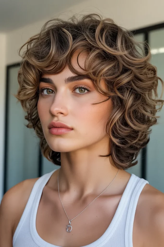 5. Curly Wolf Cut with Bangs 1