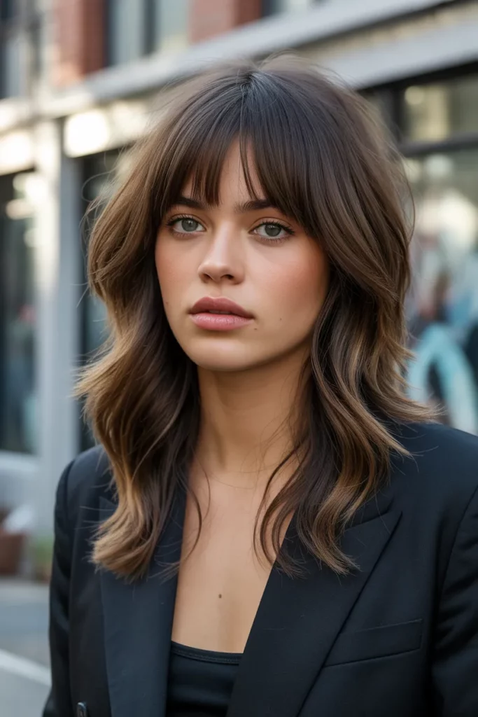 5. Long Shag with Blunt Bangs