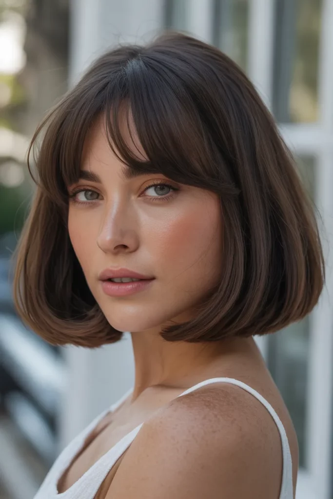 7. Brunette Bob with Curtain Bangs