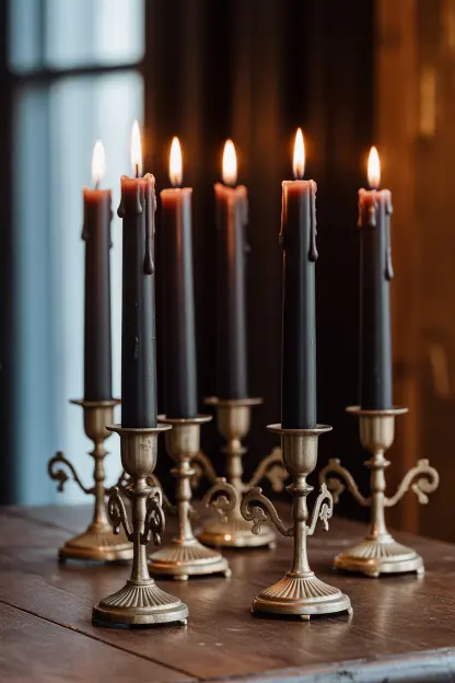 Black Candles in Vintage Holders