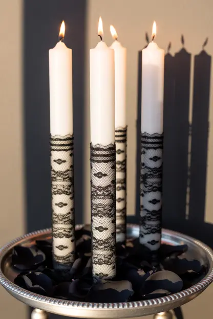 Black Lace Over White Candles
