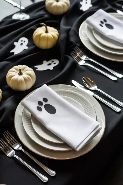 Black Tablecloth with White Accents