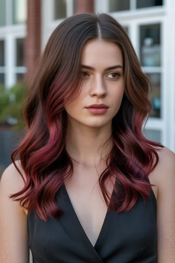 Burgundy Dip Dye on Chestnut Brown Hair