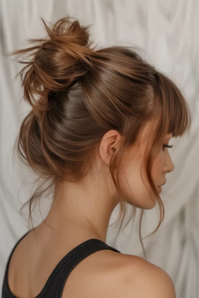 Chestnut Hair in a Messy Bun