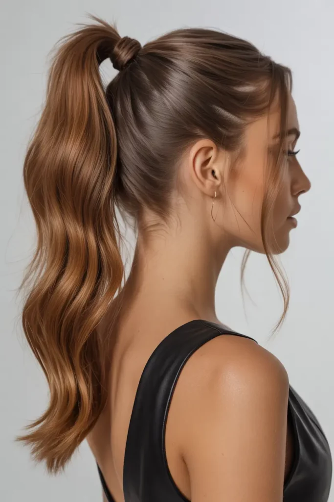 Chestnut Hair in a Sleek Ponytail