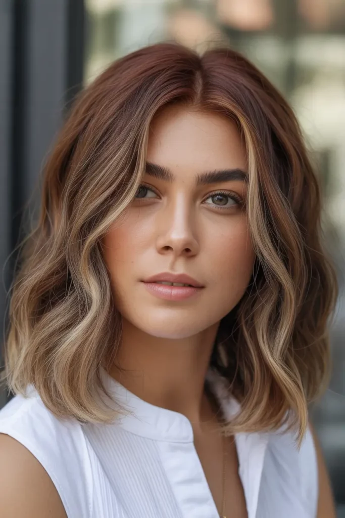 Chestnut Hair with Face-Framing Highlights