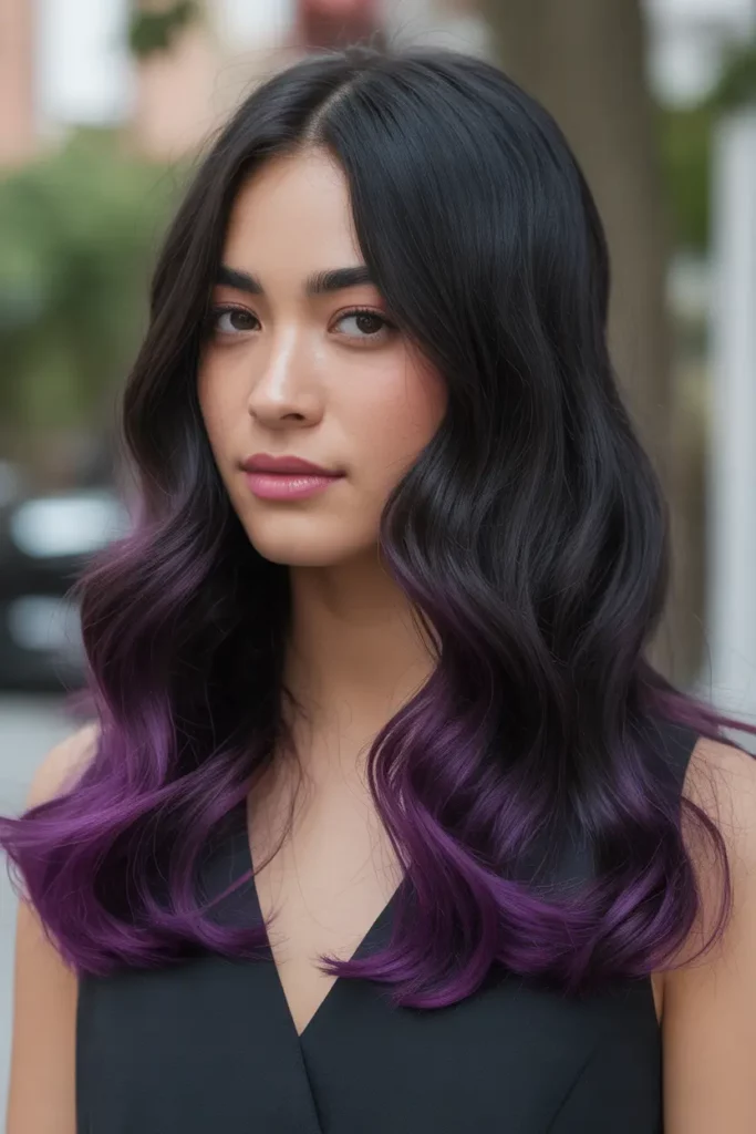 Deep Purple Dip Dye on Black Hair