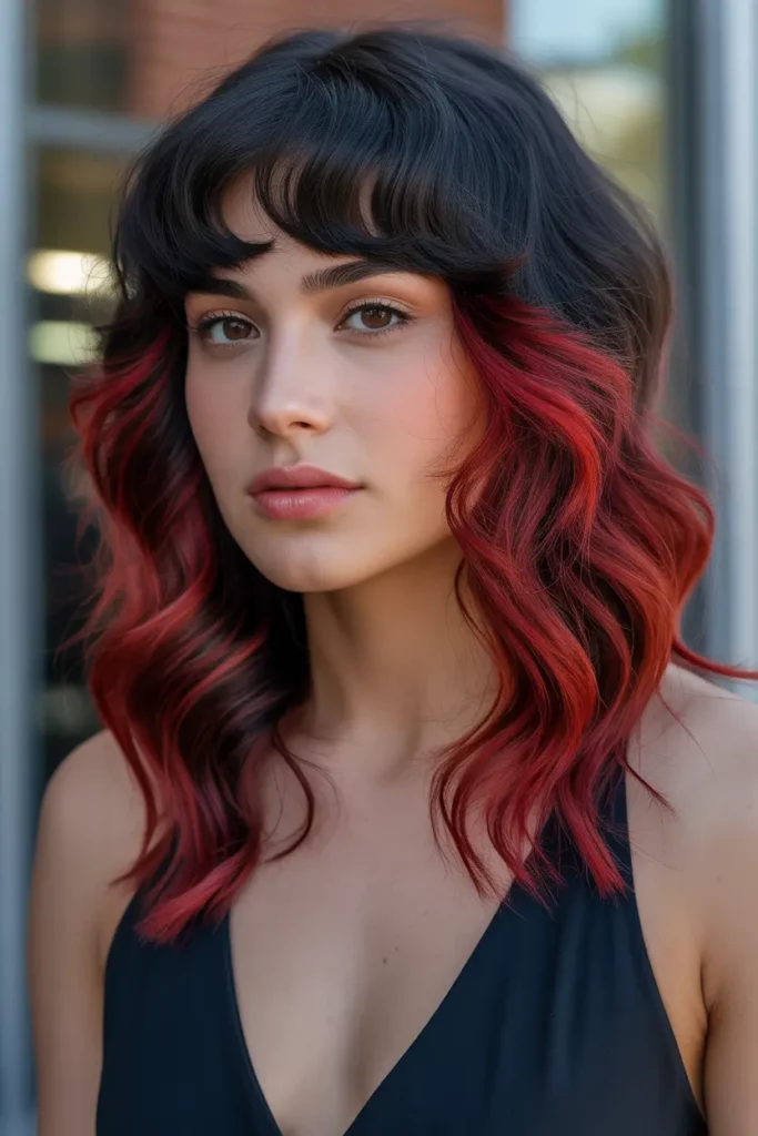 Fiery Red Dip Dye on Black Hair