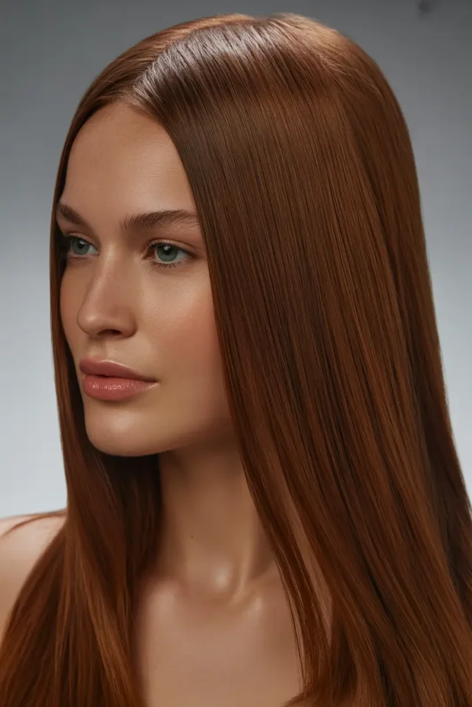 Glossy Chestnut Straight Hair