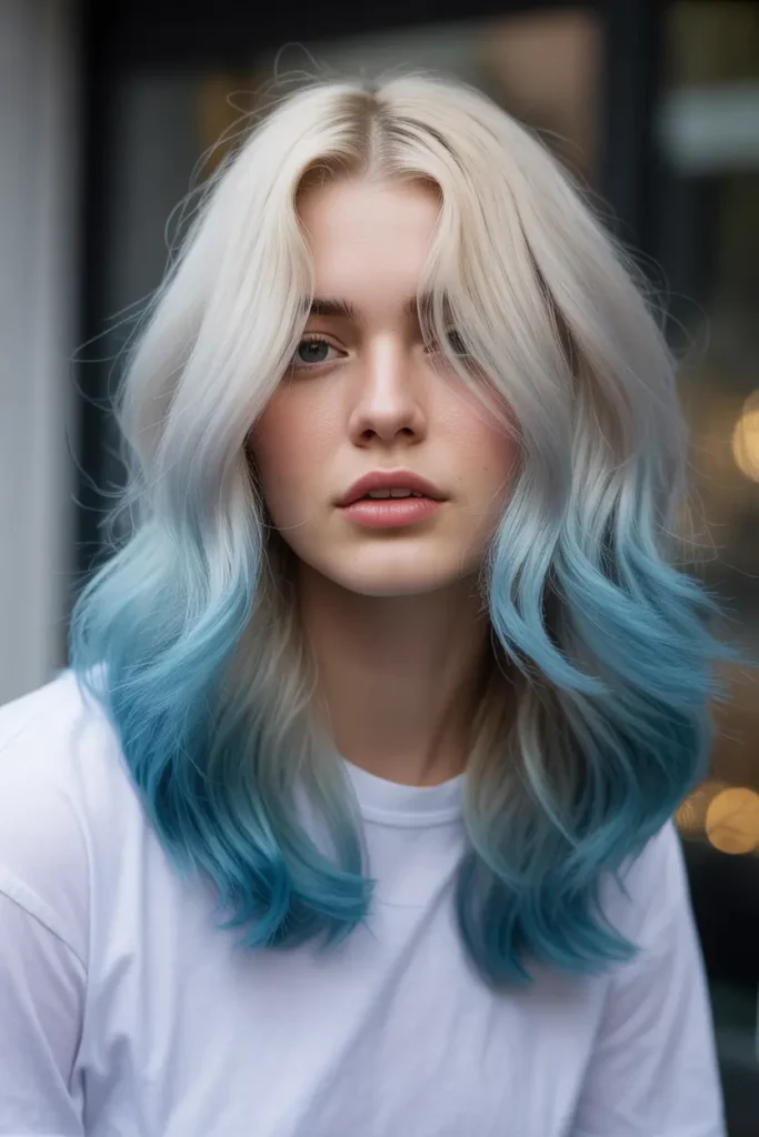 Ice Blue Dip Dye on Platinum Blonde Hair