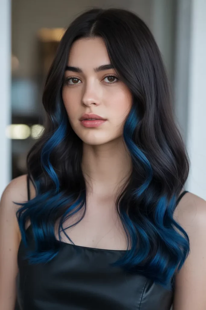 Indigo Blue Dip Dye on Black Hair