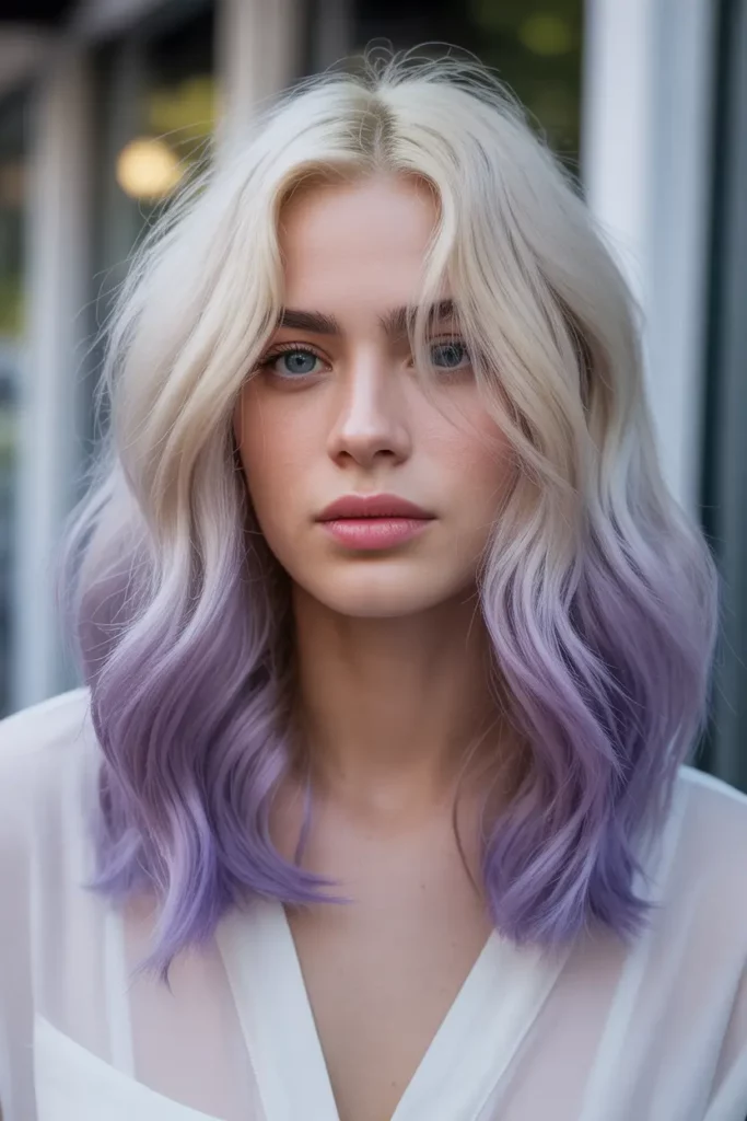 Lavender Dip Dye on Platinum Blonde Hair
