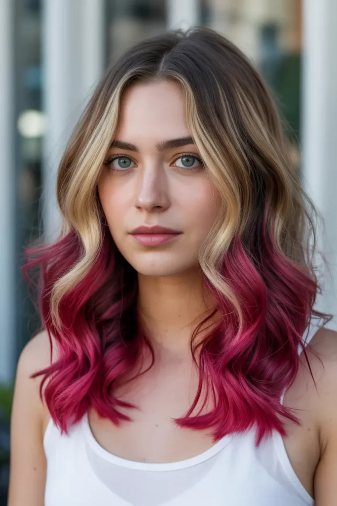 Magenta Dip Dye on Dark Blonde Hair