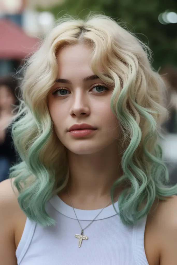 Mint Green Dip Dye on Light Blonde Hair
