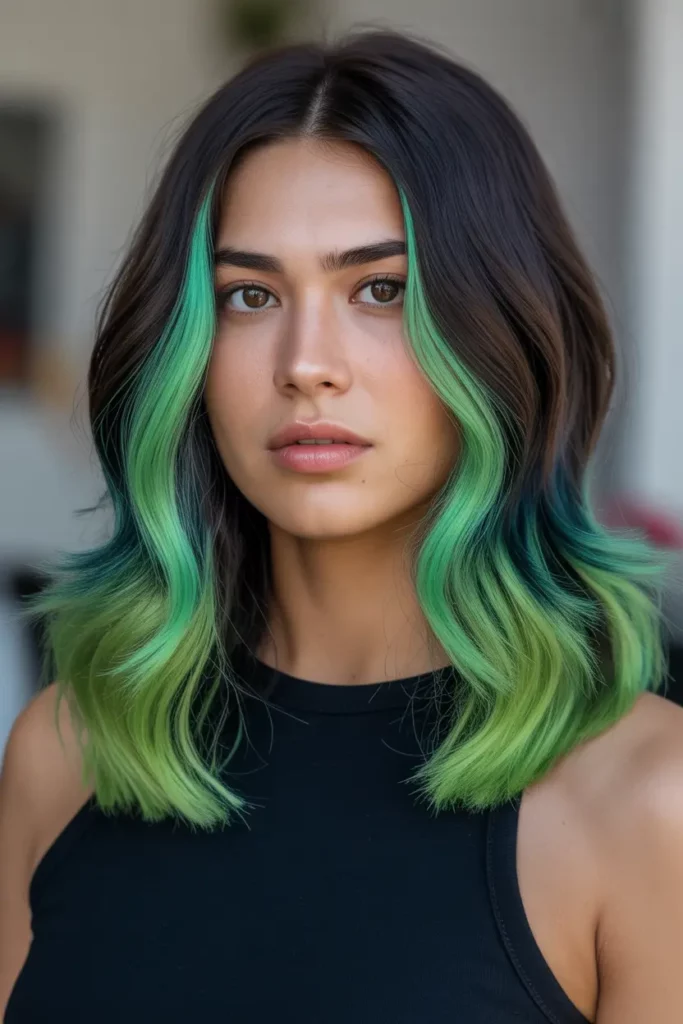 Neon Green Dip Dye on Black Hair