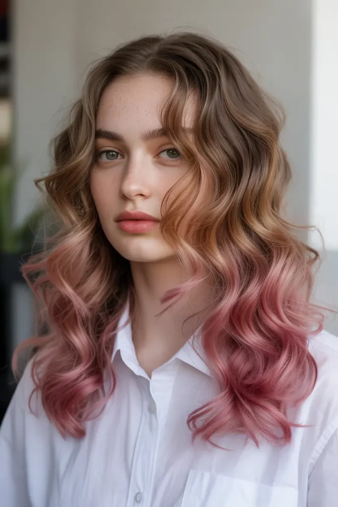 Pink Ombre Dip Dye on Light Brown Hair