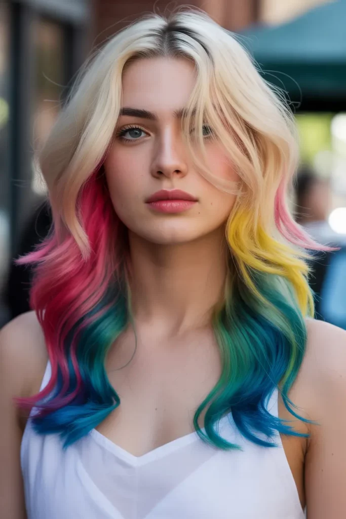 Rainbow Dip Dye on Blonde Hair