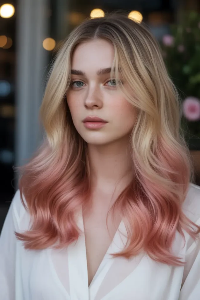 Rose Gold Dip Dye on Blonde Hair