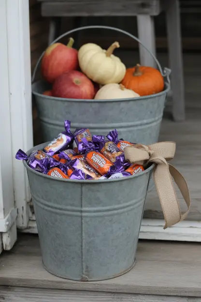 Rusty Metal Buckets with Treats