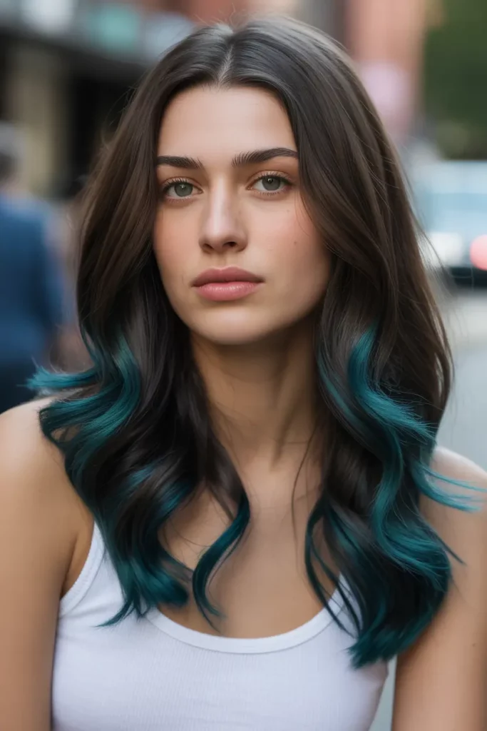 Teal Dip Dye on Dark Brown Hair