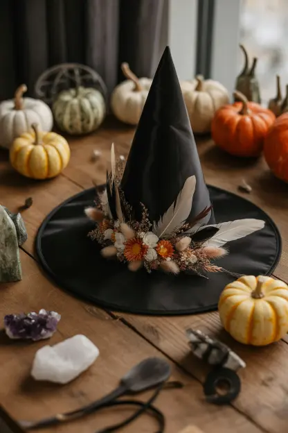Witch Hat with Feathers