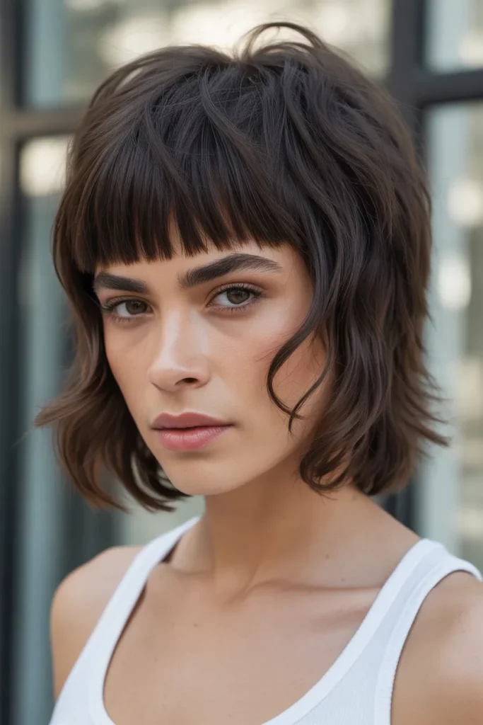 Wolf Cut with Blunt Bangs