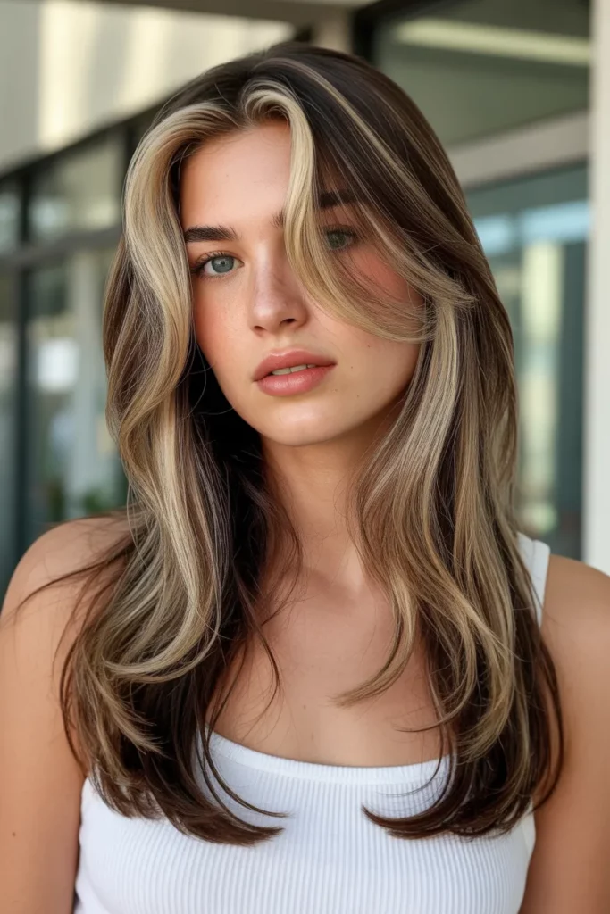 1. Classic Blonde on Brunette Chunky Highlights