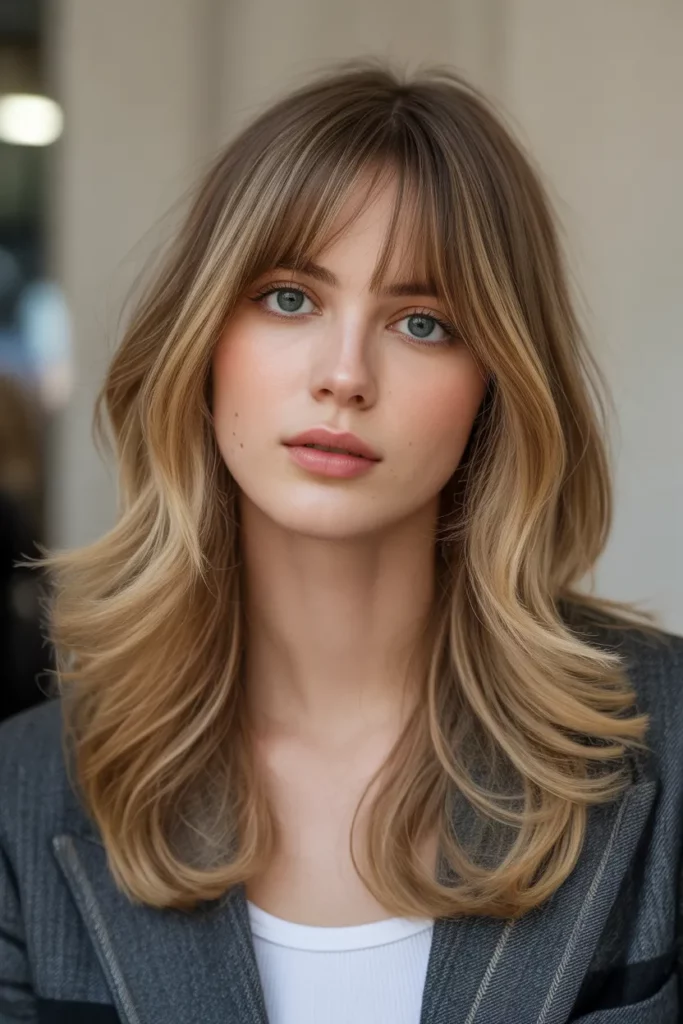 1. Classic Long Layers with Curtain Bangs