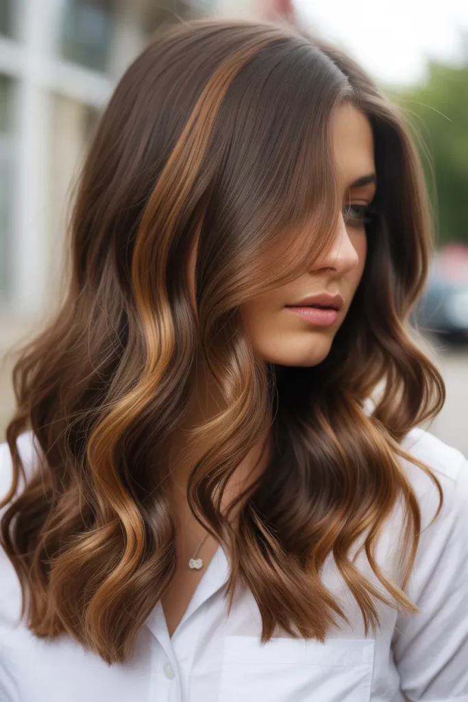 10. Chunky Caramel Highlights on Chocolate Brown Hair