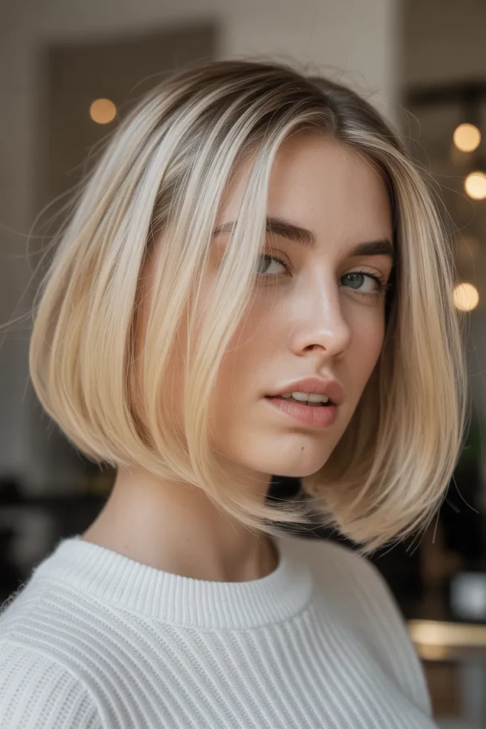10.Long Angled Bob with Highlights