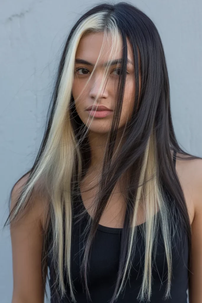 13. Long Scene Hair with Blonde Streaks