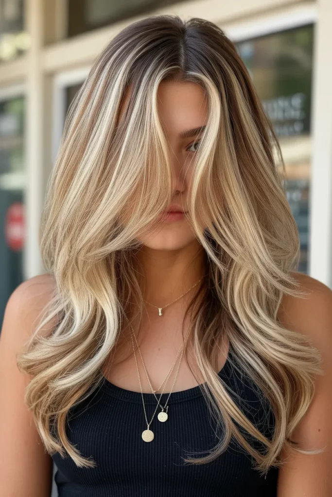 14. Chunky Blonde Highlights on Long Layers