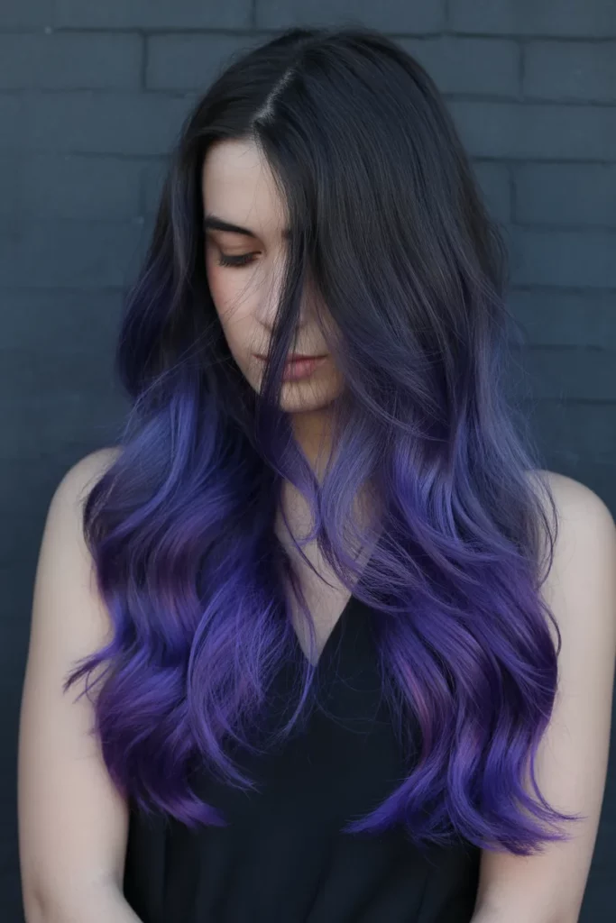 15. Layered Emo Hair with Purple Ombre