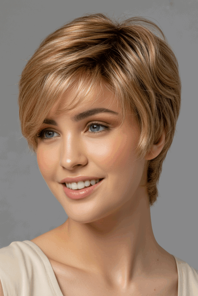 15.Honey Blonde Pixie with Layers