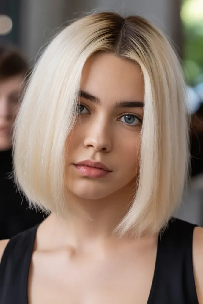 16.Blunt Cut Blonde Lob