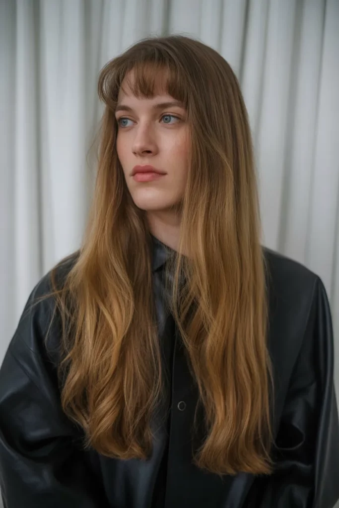 17. Extra Long Hair with Curtain Bangs