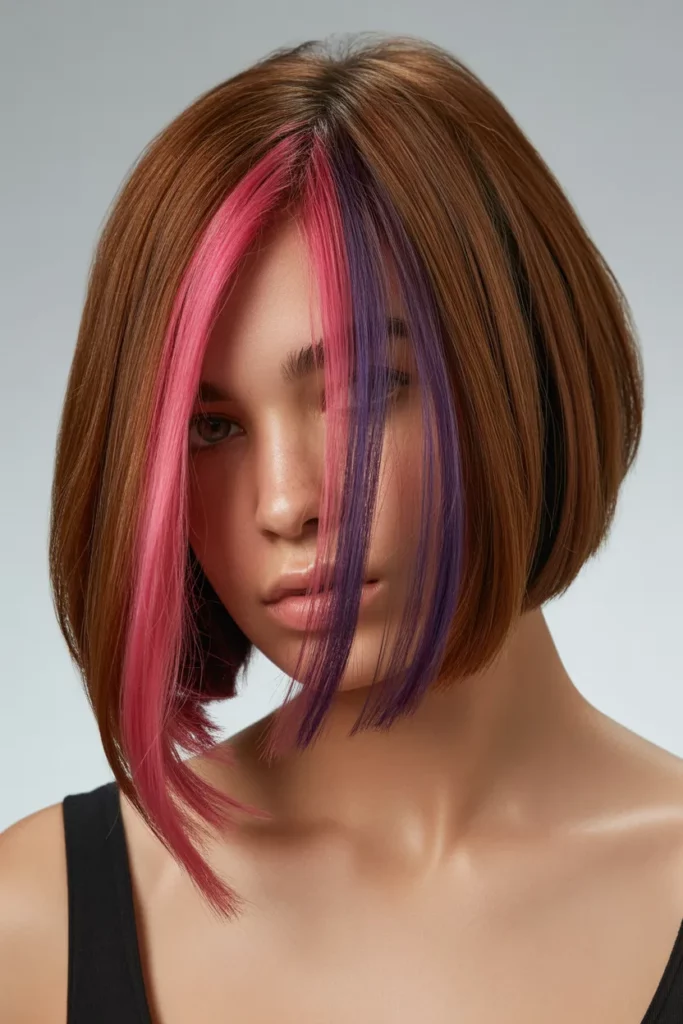 18.Long Angled Bob with Color Pop